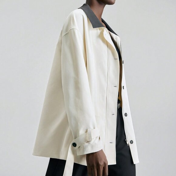 White Casual Women's Elegant Collar Jacket With Buttons - Picture 3 of 7